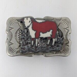 VTG Cattle Ranchers Dress Belt Buckle Nickel Silver Farmers Cow Frontier Buckles